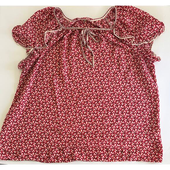 Max Studio Red Floral Peasant Blouse XXL Ruffle Tie Neck Balloon Sleeve Boho Top - Picture 4 of 9